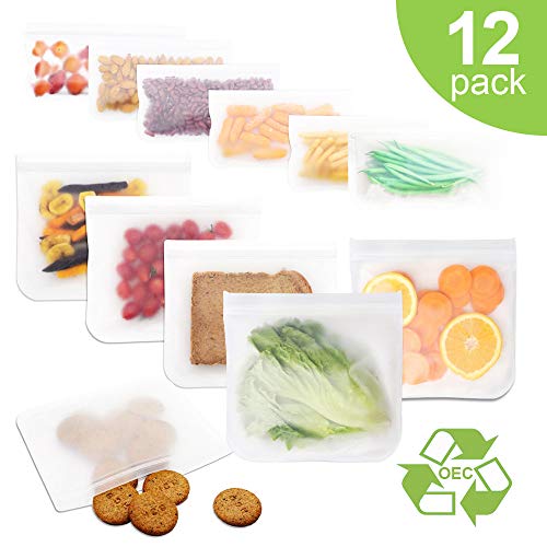 Product Cover Reusable Storage Bags, 12 Pack FDA Grade Freezer Ziplock Bags (6 Reusable Sandwich Bags, 6 Reusable Snack Bags) Extra Thick BPA Leakproof Easy Seal Lunch Bags for Home Food Storage Organization Sets