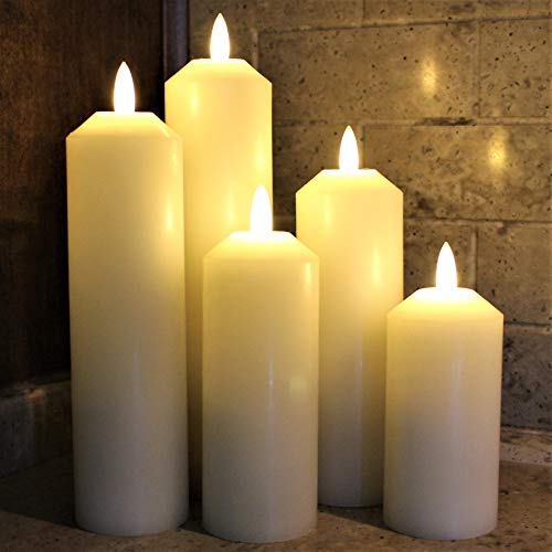 Product Cover LED Lytes Timer Flameless Candles, 5 Ivory Wax Narrow Width Battery Candle Set, Realistic LED Candles Flickering 3D Flame and Wick with 6 Hour Rotating Timers