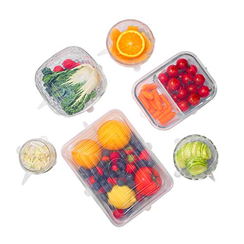 Product Cover The Absolute Kitchen Premium Silicone Stretch Lids, Stretchable, Reusable, and Convenient Food Covers Ensures Freshness - Expandable For Various Size and Shaped Cups, Anchor, Bowls, Pyrex (6 Square)