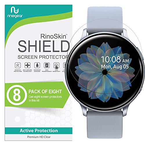 Product Cover (8-Pack) RinoGear Screen Protector for Samsung Galaxy Watch Active 2 (44mm) Case Friendly Samsung Galaxy Watch Active2 (44mm) Screen Protector Accessory Full Coverage Clear Film