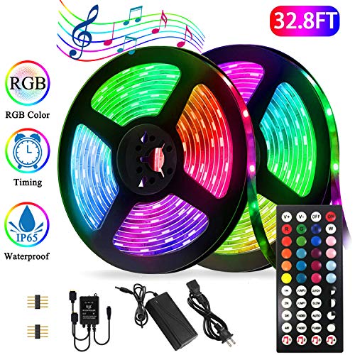 Product Cover Led Strip Lights Kit,32.8ft Waterproof Flexible Tape Light,Color Changing 5050 RGB 300 LEDs Light Strip Rope Lights with Timing Function,for Party,Bar,Home Decoration,with IR Remote