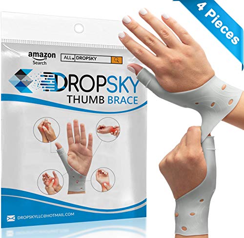 Product Cover DropSky [4pcs] Gel Wrist Thumb Support Braces Soft Waterproof Breathable, Relief Pain Carpal Tunnel, Arthritis Thumb, Fits Both Hands, Lightweight, Therapy Elastic Silicone, Stabilizer Support [Gray]