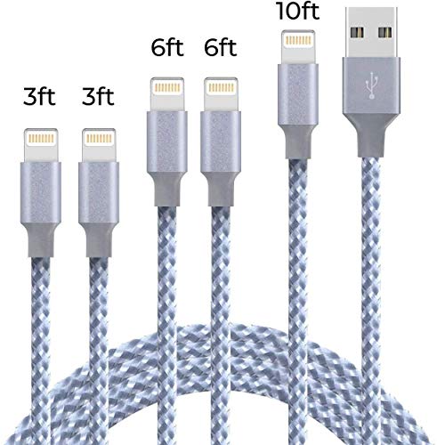 Product Cover [5 Pack] iPhone Charger USB Charging Cord Nylon Braided Lightning Cable with Length 3FT/6FT/10FT for iPhone Xs/XS MAX/XR/X/8 Plus/8/7 Plus/7/6S Plus/6/5S/5E/5