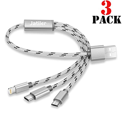 Product Cover 3Pack Multi USB Cable, 1ft Multi Charger Cable Premium Short Multi Charging Cable Nylon Braided 3 in 1 Charging Cable Adapter with Type-C,Micro USB Port Connectors for Cell Phones and More[Upgraded]