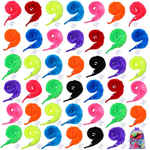 Product Cover Cooraby 80 Pieces Magic Worm Toys Wiggly Twisty Fuzzy Worm Carnival Party Favors with a Organza Bag, 10 Colors