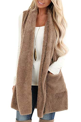 Product Cover ReachMe Womens Sleeveless Sherpa Vest with Pockets Open Front Fleece Jacket Coat Cardigan Sweaters