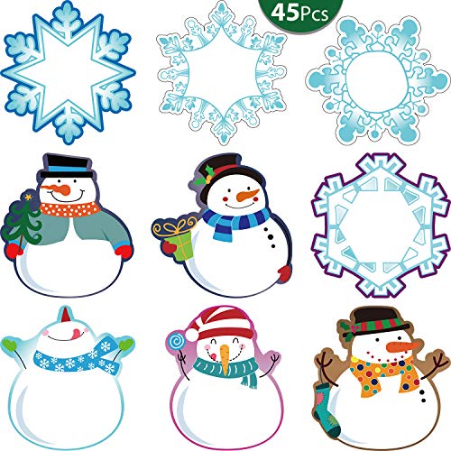 Product Cover 45 Pieces Colorful Winter Mix Cut-Outs Versatile Classroom Decoration Snowmen Snowflake Cutouts with Glue Point Dots for Bulletin Board School Christmas Winter Theme Party, 5.9 x 5.9 Inch