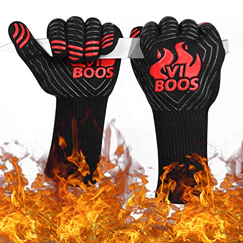 Product Cover VIBOOS BBQ Grill Gloves, 1472℉ Extreme Heat Resistant Grilling Gloves for Cooking, Baking and for Smoker, Silicone Insulated Cooking Oven Mitts, 13 inch Long Non-Slip Potholder Gloves,1 Pair