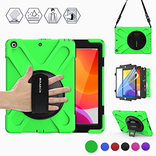 Product Cover BRAECN Case for iPad 10.2 2019,iPad 7th Generation Cases,Three Layer Rugged Heavy Duty Protective Kids Case with Built-in Screen Protector,Hand/Shoulder Strap,Built-in Stand for 10.2 iPad Case-Green