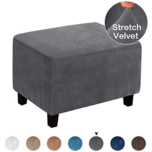 Product Cover Turquoize Ottoman Slipcover Stretch Velvet Footrest Sofa Cover Storage Ottoman Cover Protector Storage Ottoman Slipcover Protector Velvet Stretch Furniture Protector for Living Room (Ottoman, Gray)