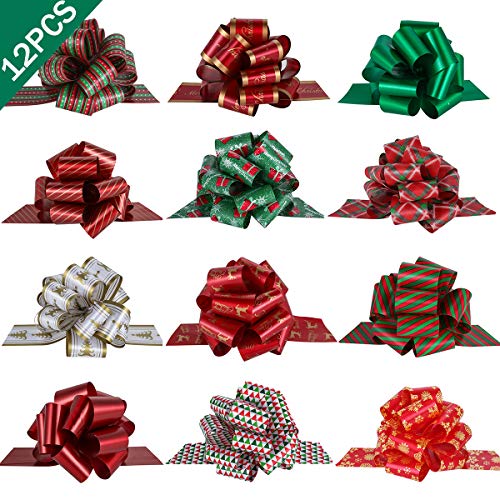 Product Cover PintreeLand 12PCS Christmas Gift Wrap Pull Bows with Ribbon 5