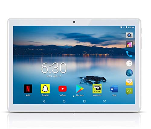 Product Cover Android Tablet 10 inch with 2.5D Curved Glass IPS Screen, Unlocked Wi-Fi 3G Phablet 4 GB RAM 64 GB Storage Dual Cameras, Supports Bluetooth GPS (Silver)