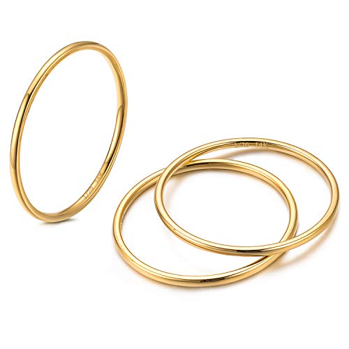 Product Cover NOKMIT 1mm 14K Gold Filled Stackable Rings for Women Band Rings Knuckle Finger Stacking Ring Gold Plain Dome Comfort Fit Size 5 to 10