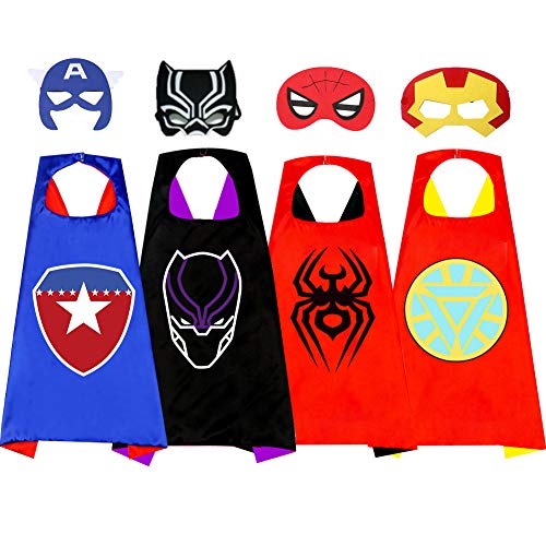 Product Cover Kids Cartoon Superhero Capes Dressing Up Costume and Mask for Halloween Brithday Party Gifts (New Boys Four Pack)