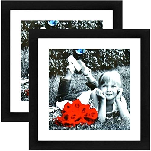 Product Cover Tasse Verre 11x11 Picture Frame (Black 2-Pack) - HIGH Definition Glass Front Cover - Displays 8x8 Picture w/o Mat or an 11x11 Photo w/Mat - Poster Wall Mounts & Ready to Hang
