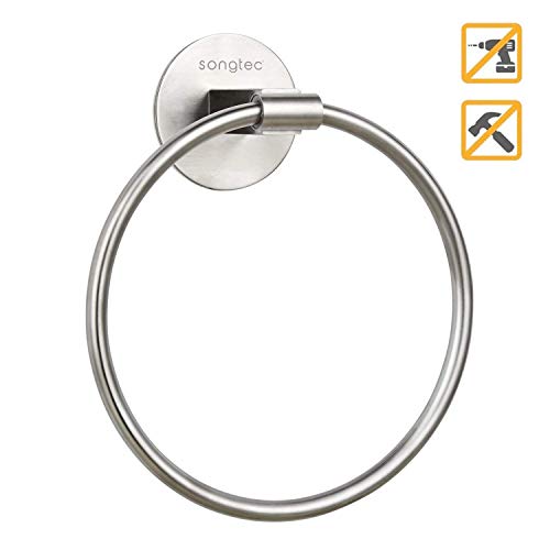Product Cover Songtec Towel Ring Easy Install with Self-Adhesive, Stick On Hand Towel Holders, NO Drilling on Walls, Premium SUS304 Stainless Steel - Brushed