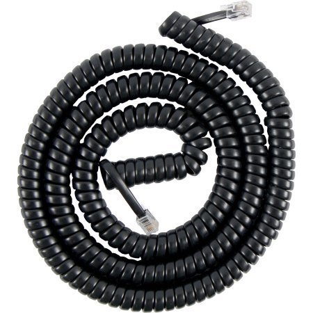 Product Cover 15 Feet Coild Black Phone Telephone Extension Cord Cable Wire with Standard RJ-11