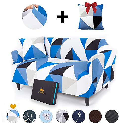 Product Cover ChicCovers Couch Cover LoveSeat Cover | Love Seat Covers for LoveSeat Slipcover | Sofa Slipcovers for Couches and Loveseats - 1 Pillowcase Included with GiftBox (Printed Checker Blue, 2 Seat)