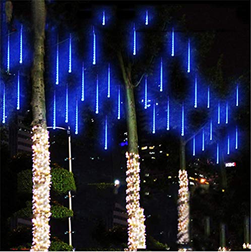 Product Cover Syka Rain Drop Lights Blue, Meteor Shower Lights with 11.8 inch 8 Tubes 144 LEDs Falling Rain Lights, Outdoor Icicle Snow Cascading Christmas String Lights for Holiday Tree Wedding Party Thanksgiving