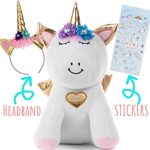 Product Cover Light Autumn Unicorn Gifts - Unicorn Stuffed Animal - Unicorn Toys for Girls Any Year Old - Bonus Headband and Stickers with Plush Stuffed UnicornToy - Perfect for Any Gift or Party!