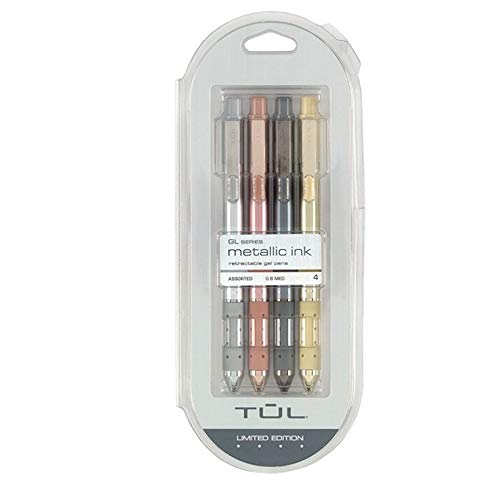 Product Cover TUL Metallic Retractable Gel Pens, Medium Point, 0.8 mm, Assorted Metallic Barrel Colors, Assorted Ink Colors, Pack Of 4 Pens