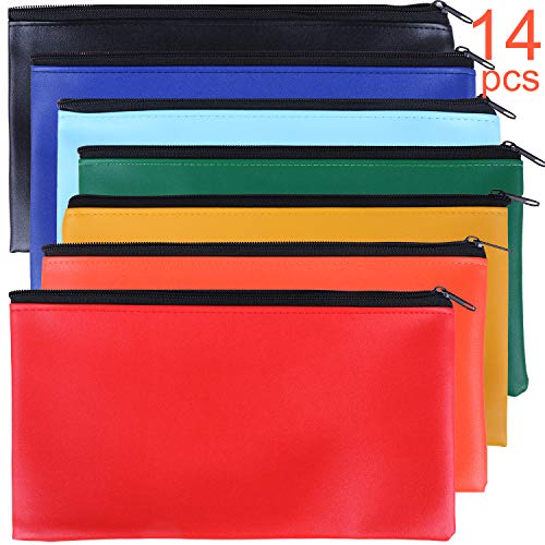 Product Cover Tongnian 14 Pack Security Bank Deposit Bag 7 Colors Zippered Money Bags,Leatherette Cash Bag,Utility Coin Bag for Business, Household, School or Personal Use,11x6 inch