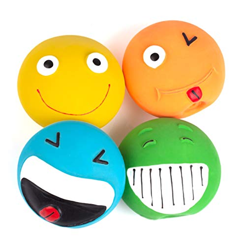 Product Cover Chiwava 4 Pack 2.8'' Latex Squeaky Dog Toy Smiley Face Balls Interactive Fetch Play for Small Dogs