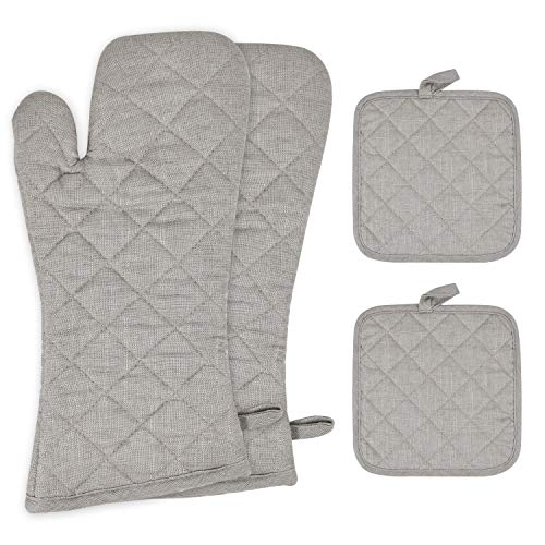 Product Cover Dorkar Oven Mitts and Pot Holders, Heat Resistant Kitchen Aid Set of 4 for Finger Hand Wrist Protection with Inner Lining, Kitchen Gloves for BBQ Cooking Baking Grilling with Non-Slip Surface-Gray