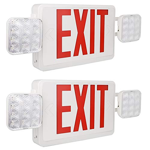 Product Cover Hykolity Red Exit Sign Double Face LED Combo Emergency Light with Adjustable Two Head and Backup Battery - 2 Pack