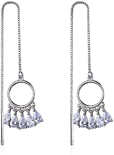 Product Cover 925 Sterling Silver Tassel Drop Earrings Long CZ Droplet Dangle Threader Earrings for Women
