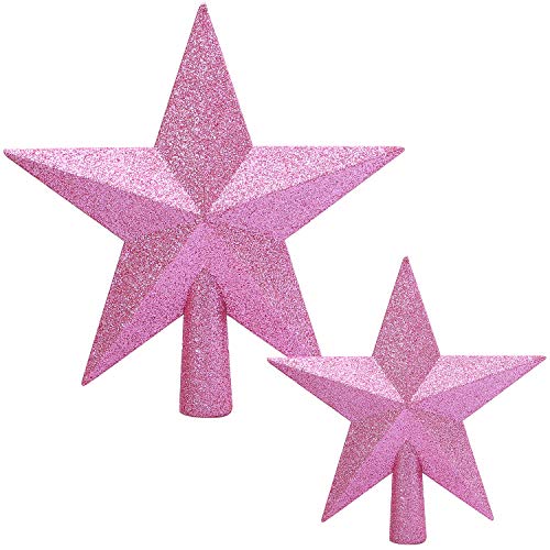 Product Cover Aneco 2 Pack Glittered Christmas Tree Topper Star Treetop for Christmas Tree Decoration or Home Decor, Hard Plastic, 2 Size