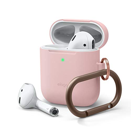 Product Cover elago Slim Hang Case Designed for Apple AirPods Case Cover for AirPods 1 & 2 - Protective Slim Cover, Carabiner Included, Front LED Visible (Lovely Pink)