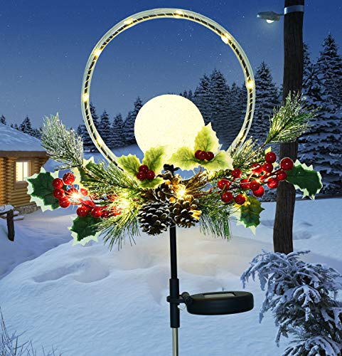 Product Cover Doingart Outdoor Solar Christmas Light, LED Ball Decorative Christmas Light with Faux Pine Cones, Foliage Accents Garden Decor Stakes