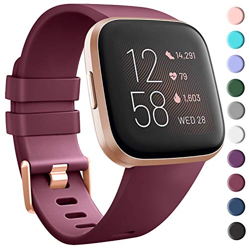 Product Cover Tobfit Sport Bands Compatible with Fitbit Versa 2/Versa/Versa Lite/Versa SE, Soft TPU Wristbands Accessories for Women Men (Wine Red, Small)