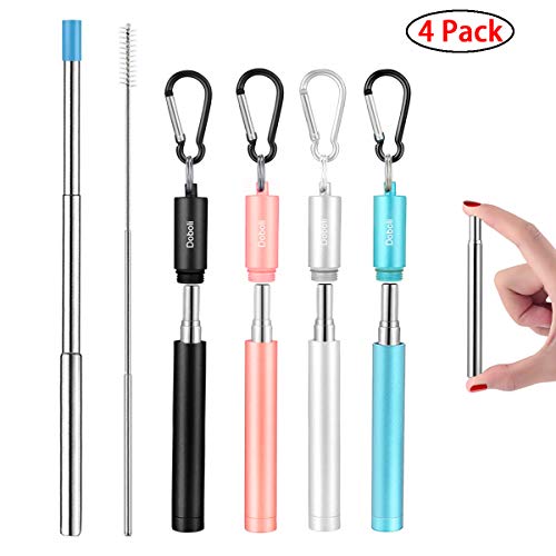 Product Cover Reusable Metal Straws Collapsible Stainless Steel Drinking Straw Portable Telescopic Straw with Case Black Silver Rose Gold Light Blue 4 Pack