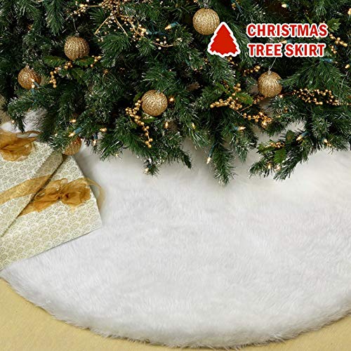 Product Cover Rocinha Faux Fur Christmas Tree Skirt in 48 Inches Large Tree Skirt for Merry Christmas Decorations