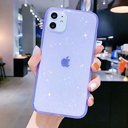 Product Cover iPhone 11 Case Clear Glitter,Anynve Sparkle Bling Case [Air Cushion Anti-Shock Matte Edge Bumper Design] Cute Slim Soft Silicone Gel Phone Case Compatible for Apple iPhone 11 6.1''-Purple