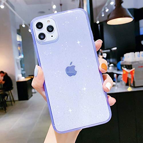 Product Cover iPhone 11 Pro Max Case Clear Glitter,Anynve Sparkle Bling Case [Air Cushion Anti-Shock Matte Edge Bumper Design] Cute Slim Soft Silicone Gel Case Compatible for iPhone 11 Pro Max 6.5''-Purple