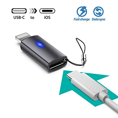 Product Cover USB C to iOS Adapter, Basevs USB C (Female) to iOS (Male) Adapter 5 V 2.1A Support Data Sync and Charging wiht Blue Light Compatible with iPhone 11 Pro Max X 8 Plus 7 Plus 6 Plus SE Connect MacBook