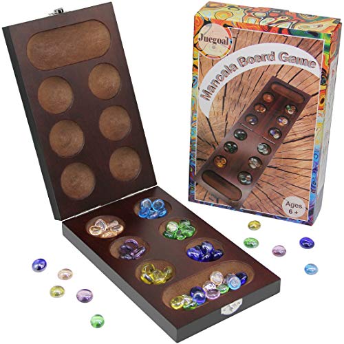 Product Cover Juegoal Mancala Wood Board Game with Glass Beads for Adult Families Kids 6 Years Old and Up, Folding Travel Size