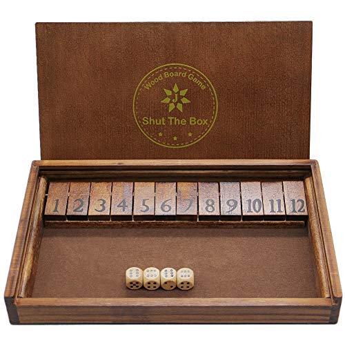 Product Cover Juegoal Shut The Box Wooden Board Dice Game with 12 Numbers and Lid for Kids Adults Families, 2 Players and Up