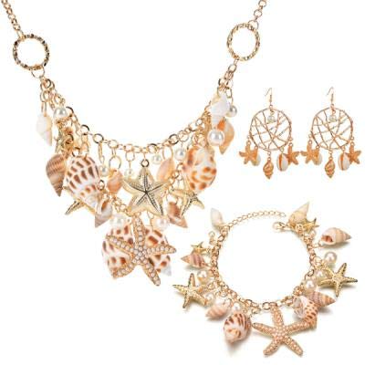 Product Cover opove Shell Jewelry Set，Puka chip Shell Choker Necklace/Bracelet Natural Seashell Earrings Mermaid Starfish Seashell Choker Adjustable Handmade Anklet Colorful Shell Beach Jewelry for Girl and Women