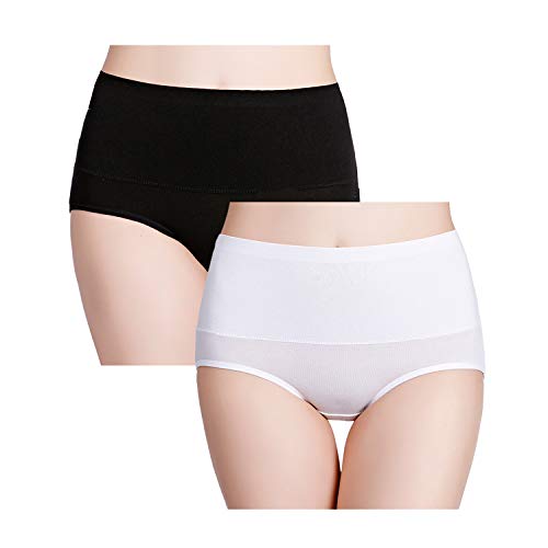 Product Cover Fulyou Womens Underwear,High Waist No Muffin Cotton Panties Plus Size Ladies Underpants Briefs for Women Multipack Black White