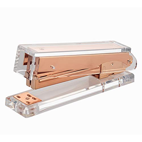 Product Cover E&O Acrylic Stapler,One Finger,No Effort,Spring Powered Stapler,20 Sheets Capacity,Fits Standard Staples,with 1000 Pieces Staples, (Rose Gold)
