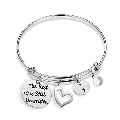 Product Cover Semicolon Bracelet Mental Health Suicide Awareness Inspirational Jewelry Semicolon Jewelry The Rest is Still Unwritten Writer Bracelet(The Rest Unwritten-BR)