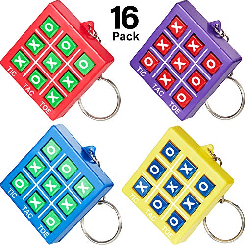 Product Cover 16 Pieces Tic Tac Toe Keychain Durable Plastic Keyholders for Mini Backpack Clip Christmas Gift Keyring for Bag Birthday Tic Tac Toe Party Favor Party Gift for Boy Girl Back to School Item