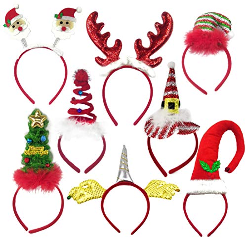 Product Cover 8 Pack Christmas Headbands, Fancy Elf Reindeer Antlers Xmas Tree Bells Santa Hat Headbands for Kids Adults Christmas Gifts Party Favors