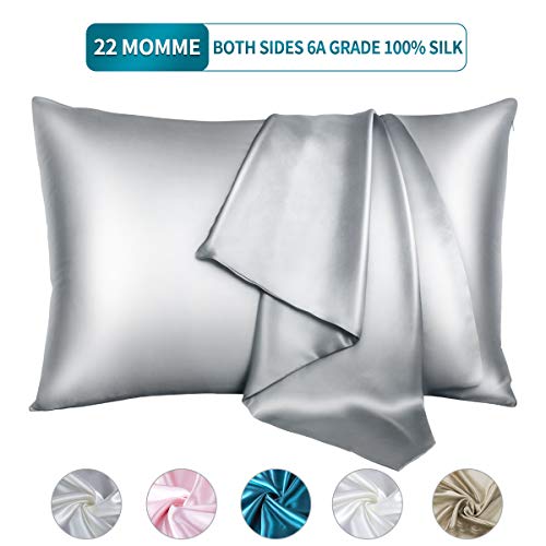 Product Cover Winjoy Silk Pillowcase for Hair and Skin,22 Momme 100% Natural Mulberry Silk Pillowcases Standard Size with Hidden Zipper,Soft Breathable Both Sides Pure Silk,1Pack,Grey