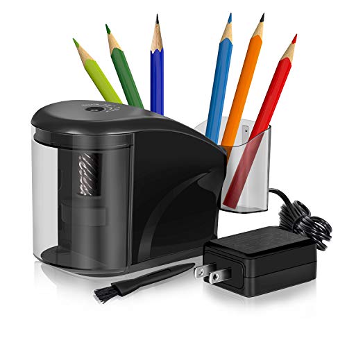 Product Cover Electric Pencil Sharpener, Pencil Sharpener Heavy-duty Helical Blade, Pencil Storage Holder with AC Adapter and Cleaning Brush, for No.2/Colored/Charcoal Pencils(Black)