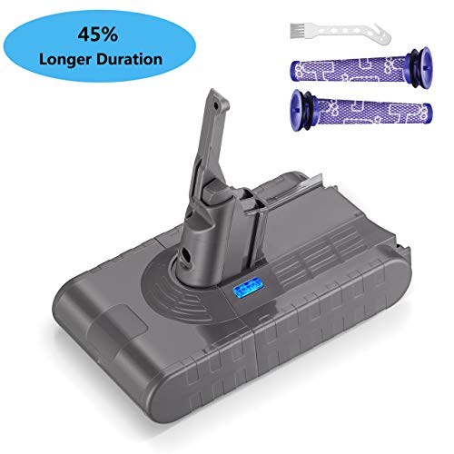 Product Cover FirstPower 4.0Ah Dyson V8 Battery Replacement 21.6V Upgraded Li-ion Battery for Dyson V8 Animal Absolute Motorhead Fluffy SV10 Vacuum Cleaner Battery, 2 Filters & 1 Brush